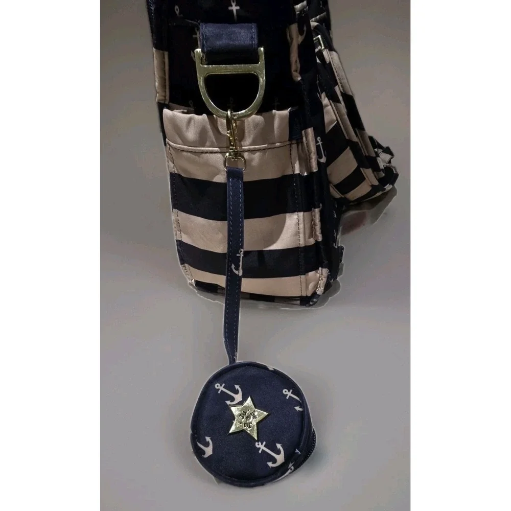 JuJuBe Commodore Tan Navy Size Large Nautical Anchor Stripes Diaper Bag Travel